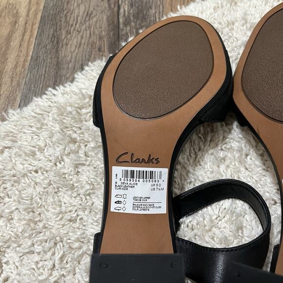 Clarks Size 7.5 M Black Leather Shimme Ankle Strap Deva Alice Heels Sandals - Picture 9 of 9